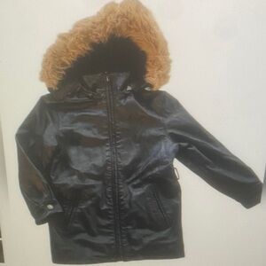 Kids Black Faux Fur Hooded Jacket